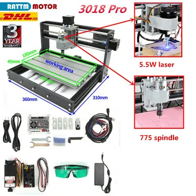 〖EU〗 GRBL 3018 Pro CNC Router Mini Milling Machine 5.5W Laser Engraving Wood Pcb • £228