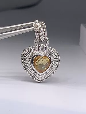 Judith Ripka Sterling Silver Citrine And CZ Heart Pendant • $75