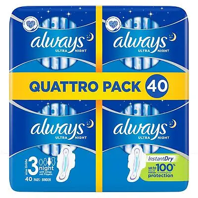 £10.49 • Buy Always Ultra Night Size 3 Towels With Wings Absorbent - Pack Of 40 Pads