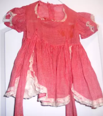 Vintage Toddler Girl's BabyRed & White Check W/Lace Hand Made Dress Tlc Doll? • $12.99