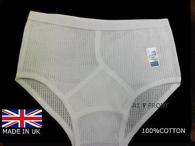 6 Mens White 100% Cotton Eyelet Y-Fronts -Airtex Breathable Fancy Net S TO 2XL • £14.99