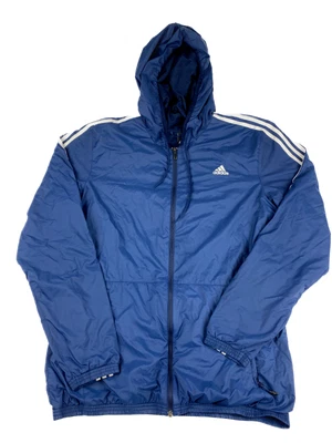 $39.99 • Buy Adidas Mens Windbreaker Blue Track Jacket Hooded Full Zip Pockets Logo Size XL