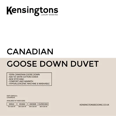 Luxury 100% Pure Canadian Goose Down Duvet By Kensingtons®  • £300