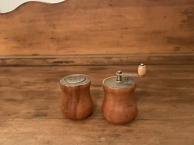 Vintage OLDE THOMPSON SOLID WOOD SALT AND PEPPER SHAKERS SET Grinder Mill Wooden • $25