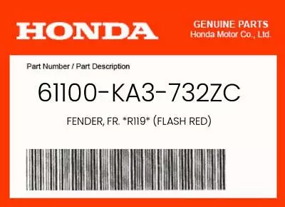 NEW Genuine OEM Honda FENDER FR. *R119* (FLASH RED) - 61100-KA3-732ZC • $76.22