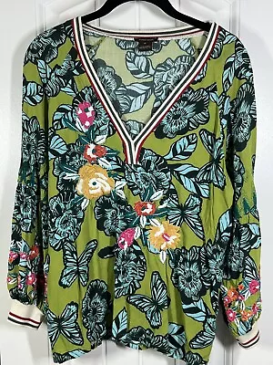 Anthropologie Vineet Bahl Ashley Embroidered Floral V-Neck Blouse Top Size Small • $29.99