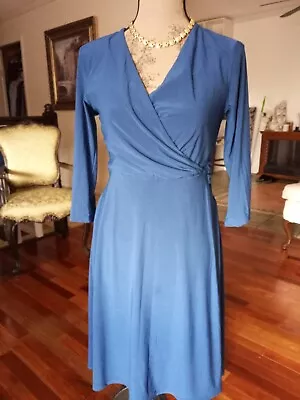B-SLIM LADIES DRESS  SZ S Blue Fit Flare 3/4 Sleeve Elegant Flaw • $8.50