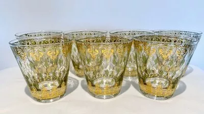 Vintage MCM Culver Valencia 22 K Double Old Fashioned Glasses X7. • $275