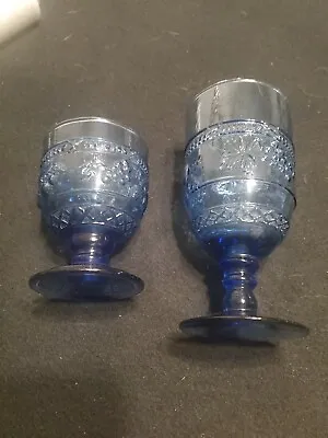 2 Mikasa Garden Embossed Fruit And Leaves Glasses - Blue 1 Large 1 Small • $9