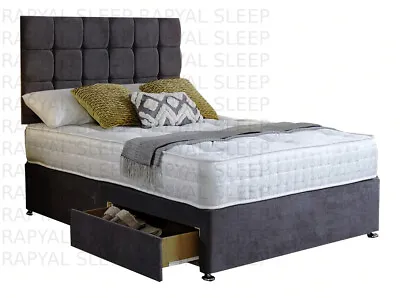 Amazing Quality Suede Memory Foam Divan Bed Set With Mattress Headboard • £279.99