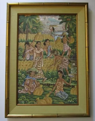 Vintage Suasa Painting Ubud Bali Folk Art Master Tropical Farm Mountain Figures • $500