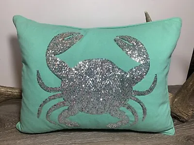 Thro By Marlo Lorenz Sequin Silver Crab Nautical Ocean Beach Throw Pillow HTF • $49.97