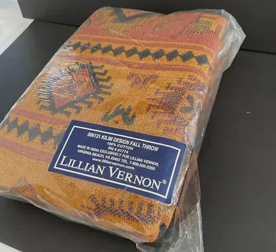 Vtg Lillian Vernon Kilim Throw Blanket 100% Cotton 57  Long 44  Wide New India • $49.95