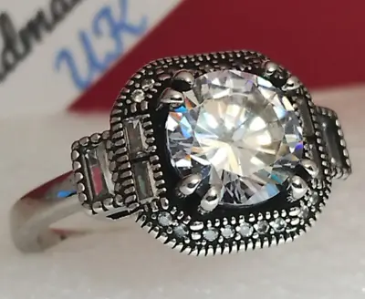 Size M-N. Woman 825 Silver Ring. 8mm Brilliant Cut Moissanite & Simulated Bery1 • $17.67