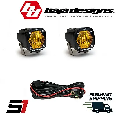 Baja Designs® S1 AMBER Wide Cornering LED Light Pod With Harness (Pair) • $232.95