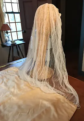 Authentic Vintage 1920s Ivory Silk Velvet Fabric & Net Long Bridal Veil Train • $58