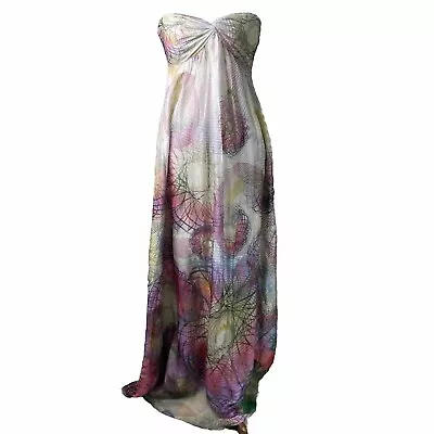 Forever New Silk Dress Womens 8 Multicoloured Geo Circle Maxi Strapless Formal • $34.99