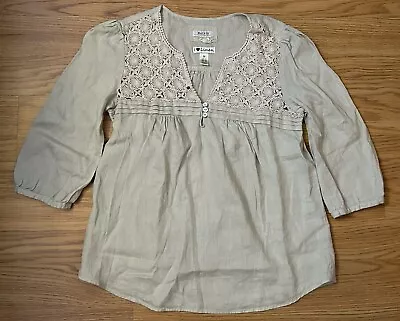 Malvin Hamburg Germany I Love Linen Ivory Bohemian Top Linen Crochet Size M • $19.95