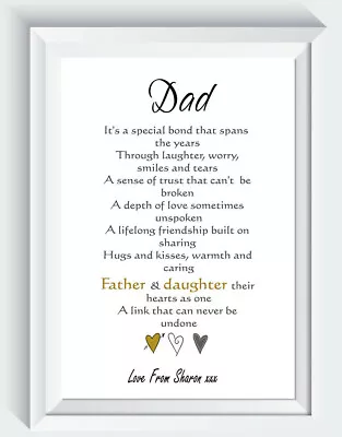 Personalised Fathers Day Gifts Birthday For Dad From Daughter Poem Print ONLY • £6.04