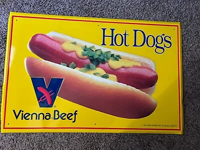 Vintage 1991 Vienna Beef Hot Dog Sign 35x23   Metal • $79.99