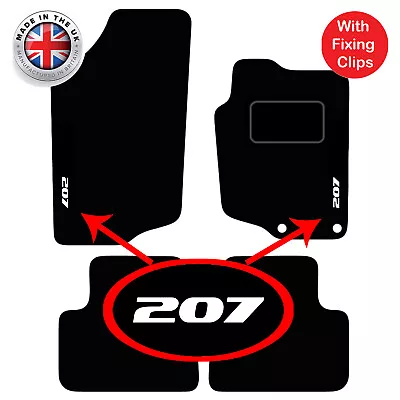 Peugeot 207 2006 Onwards Tailored Black Car Floor Mats Carpets 4pc Set WithClips • £11.99