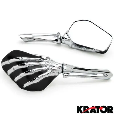 NEW Chrome / Black Skeleton Hand Mirrors Universal Motorcycle Cruiser Touring • $49.99