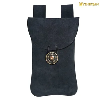 Medieval Belt Bag Renaissance Cosplay Accessory Suede Leather Bag Midnight Blue • $24.99