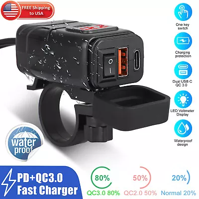 QC3.0 Motorcycle Dual USB Phone GPS Super Fast PD Charger Adapter LED Waterproof • $15.98