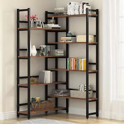 8-Shelf Corner Bookcase Industrial L Shaped Bookshelf Etagere Display Storage • $191.34