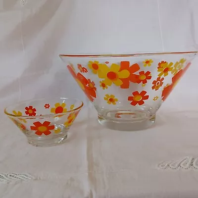 Vintage MCM 60s Glass Chip & Dip Set Groovy Orange/Yellow Flower Power EUC  • $95