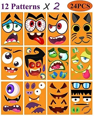 Halloween Pumpkin Face Stickers Monster Themed Party Favors 24 Pcs • $8.87