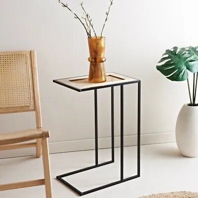 C-Shaped Narrow Sofa Side End Table Black For Living Room Cane Coffee Table UK • £29.99
