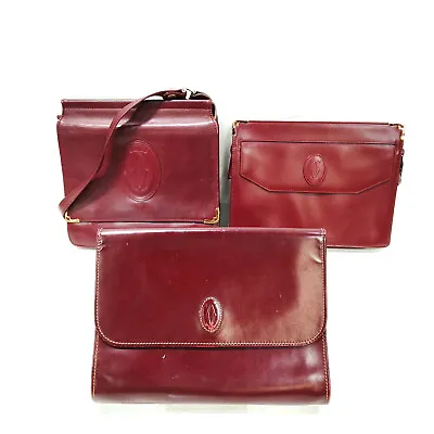 $3.25 • Buy Cartier Clutch Bag 3 Pieces Set Shoulder Bag  Leather Browns Leather 1013183