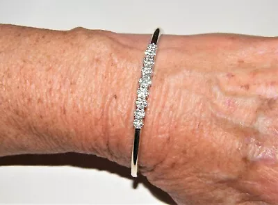 Vintage Marked  14K TAJ  WHITE GOLD HINGED BRACELET (63) Genuine DIAMONDS 13.5g • $599.99