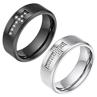 Christian Rhinestone Inlayed Cross Ring For Men Stainless Steel Band Size 8-13 • $12.99