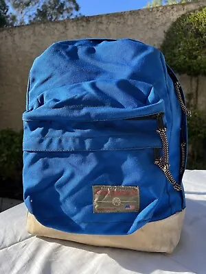 Vintage Coleman Blue Nylon & Leather Day Pack Backpack Hiking Camping Bag USA • $27