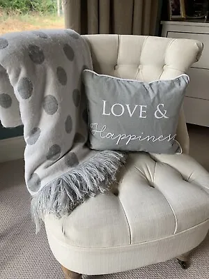 Retreat Home Love & Happiness Light Grey Cushion With Feather Filled Pad • £19.95