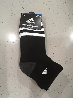 Adidas Mens Cushioned 3-Pack Quarter Socks Shoe Size: 6-12 Black 3-Pair • $15.90