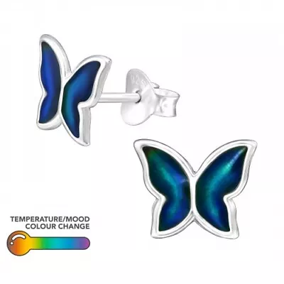 925 Sterling Silver Butterfly Mood Changing Stud Earrings Boxed • $7.61