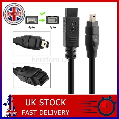 £4.99 • Buy 1.8M Firewire 800 To 400 9Pin To 4Pin Cable IEEE1394B PC Mac DV OUT CAMCORDER UK