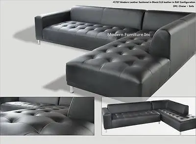 2PC Gorgeous Modern Black Genuine Leather Sectional Sofa Set #1707 Free Shipping • $1399