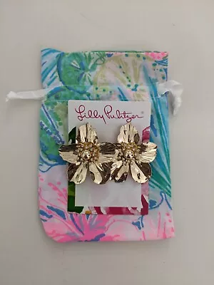 NWT! Lilly Pulitzer Oversized Orchid Earrings In Gold Metallic • $39