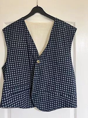 Mens Reversible Linen Waistcoat Blue / Cream Size M/L • £3.99