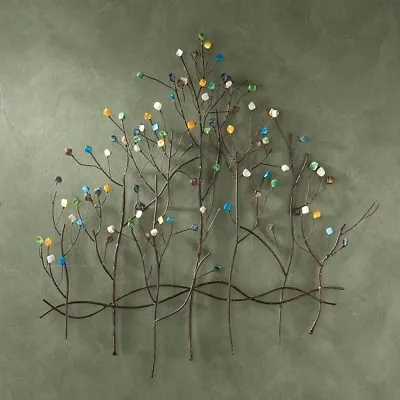 3-D Forest Wall Art Sculpture ~ Colorful Metal & Gemstone Metallic Trees Decor • $73.60