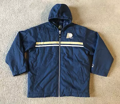 VTG 90s Starter Indiana Pacers NBA Zip Front Hooded Jacket Coat - Size XL • $55