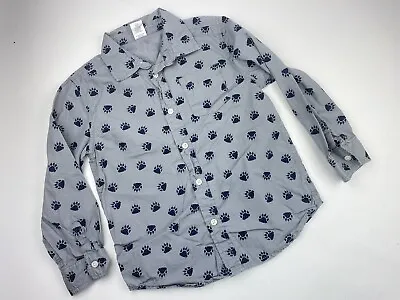 Gymboree S 5-6 Gray Navy Blue Paw Print Long Sleeve Button Up Dress Shirt Boys • $9.88