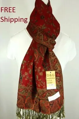 DG Pashmina Scarf Shawl Wrap-Paisley Black Red;Silk Cashmere.Soft*Trendy  • $12.99