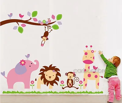 £6.99 • Buy HUGE Jungle Animal Zoo Wall Stickers Nursery Girls Childrens Bedroom Art Decals