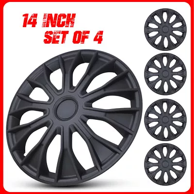 Black 14  Set Of 4 Wheel Covers Snap On Full Hub Caps Fit R14 Tire & Steel Rim • $40.99