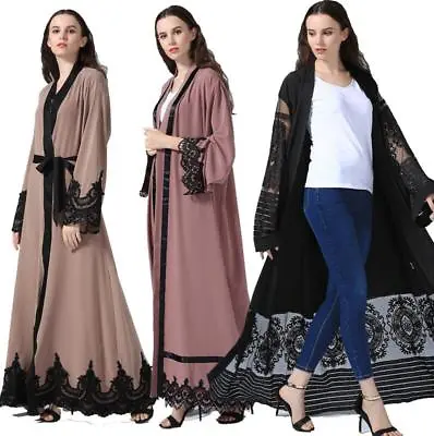 Women's Abaya Kaftan Muslim Dubai Cardigan Open Cocktail Long Sleeve Maxi Dress • £26.22